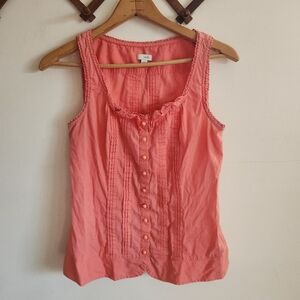 Odille Coral Pink Sleeveless Tank Top Pleats Ruffle Cotton Medium 8